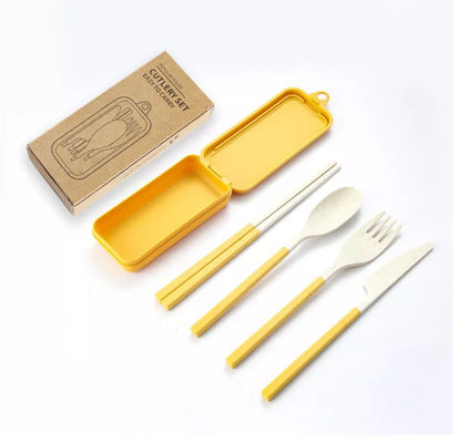 Bộ đồ ăn tối 3 món Bao bì hộp du lịch với đũa gấp Spork Bộ đồ ăn