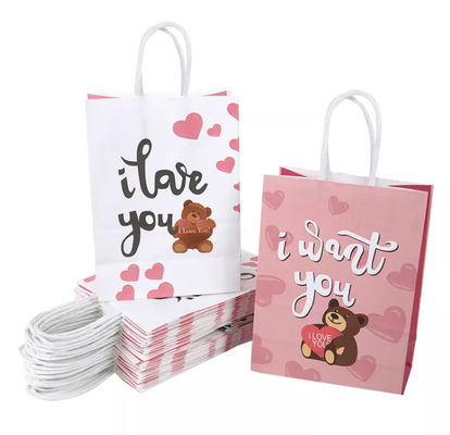 Valentines Túi xách giấy Kraft CMYK Túi quà tặng giấy trắng Kraft Debossing