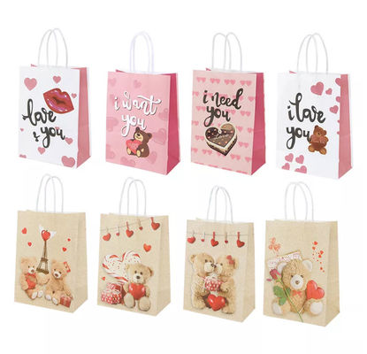 Valentines Túi xách giấy Kraft CMYK Túi quà tặng giấy trắng Kraft Debossing