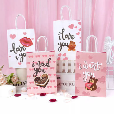 Valentines Túi xách giấy Kraft CMYK Túi quà tặng giấy trắng Kraft Debossing