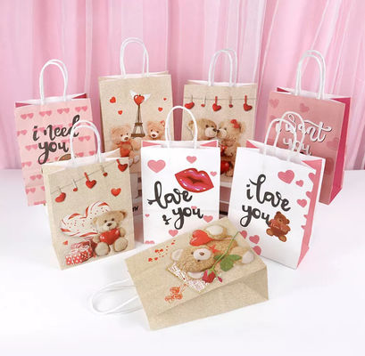 Valentines Túi xách giấy Kraft CMYK Túi quà tặng giấy trắng Kraft Debossing