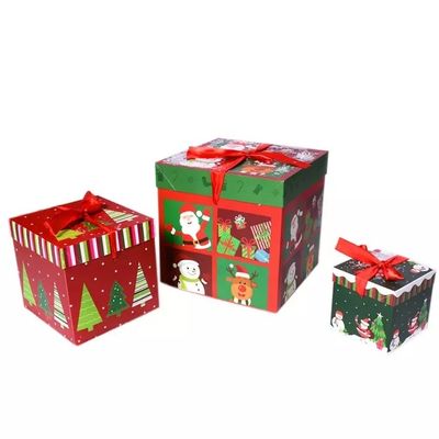 Nắp và đế Giáng sinh Hộp quà tặng bằng bìa cứng Hộp trang trí Giáng sinh có ruy băng