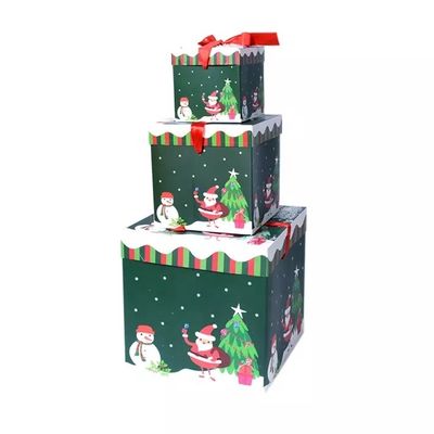 Nắp và đế Giáng sinh Hộp quà tặng bằng bìa cứng Hộp trang trí Giáng sinh có ruy băng