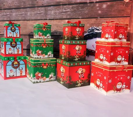 Nắp và đế Giáng sinh Hộp quà tặng bằng bìa cứng Hộp trang trí Giáng sinh có ruy băng
