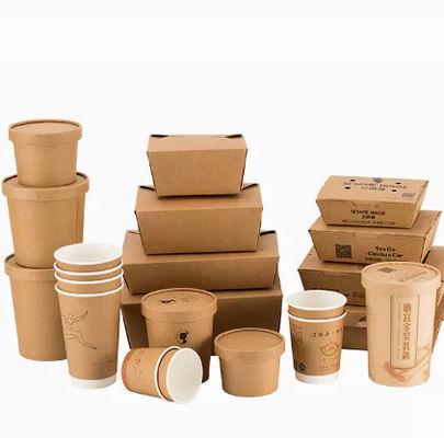 Hộp Bao Bì Giấy Kraft Dùng Một Lần Flexo Chống Thấm Mỡ Hộp Ăn Trưa Mang Đi