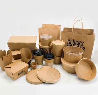 Hộp Bao Bì Giấy Kraft Dùng Một Lần Flexo Chống Thấm Mỡ Hộp Ăn Trưa Mang Đi